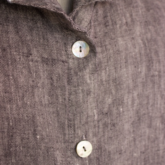 Flax 100% Linen Charcoal Grey Short Sleeve Button Down Blouse - Picture 9 of 14